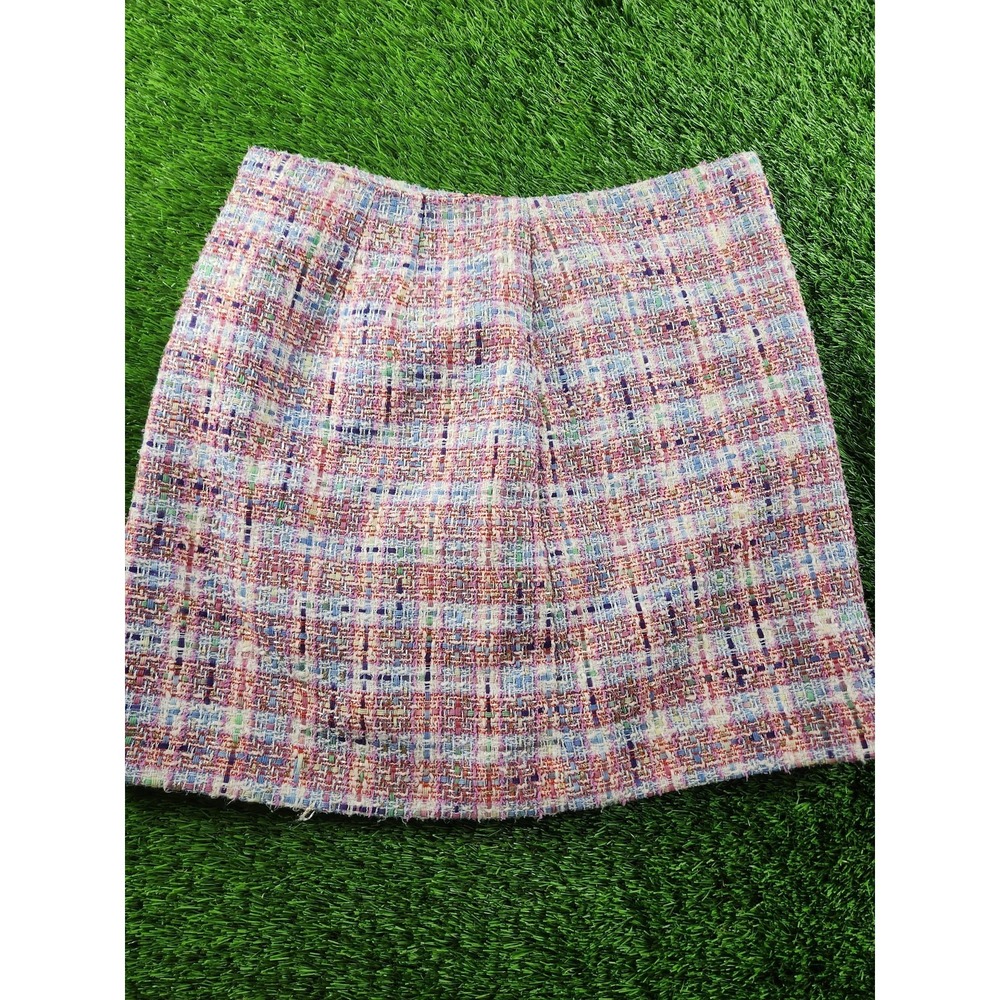 LOFT Skirt Womens 8 Multicolor Tweed Plaid Short Mini Lined Zip Back Workwear